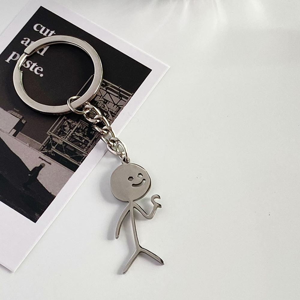 Funny Matchstick Men Keychain Finger Heart To Heart Car Bag Pendant Key Ring Jewelry Couple Friend Gifts Wholesale