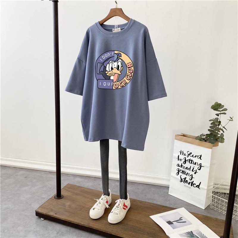 Women's Summer Maternity Cotton T-Shirt - Short Sleeve, Loose Fit, Stylish Mid-Length Print