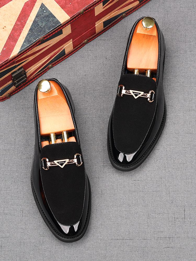 Fashion Men's Pointed Suede Leather Mixed Slip On Flats Shoes Male Designer Driving Loafers Homecoming Wedding Dress Zapatillas Hombre