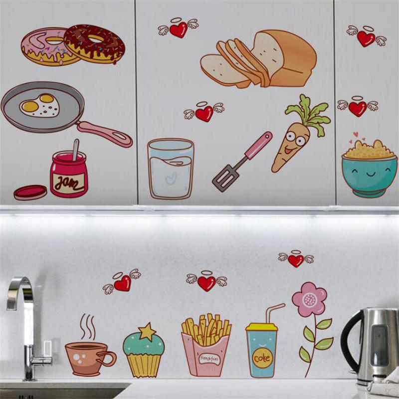 Kreslené Nálepky na Dveře Chladničky do Kuchyně Dekorativní Nálepky Jídlo Ovoce Odnímatelná Nástěnná Nálepka Nálepky Na Zeď