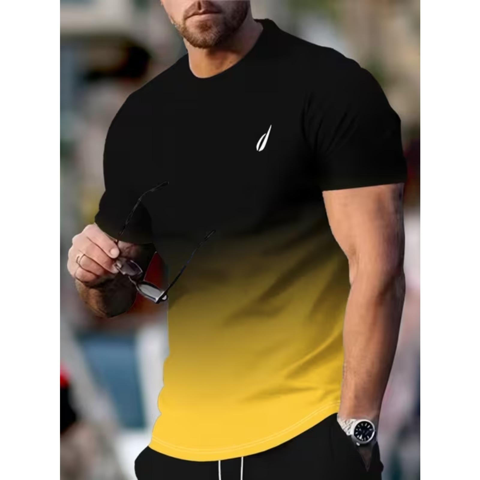 New Summer Men s Fashion T-shirt Personality Geometry Pattern Printed Men s T-shirt Top XS жёлтый