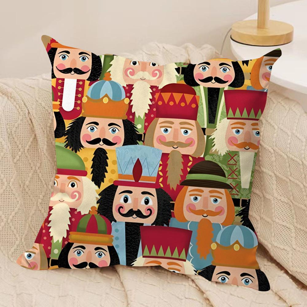 Nutcracker Soldier Cushion Cover Soft Plush Fabric Double-Sided Printed Sofa Cushion Cover for All Seasons Home Decor Gift