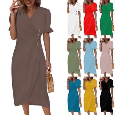 Beach Dresses For Women Spring Summer Elegant Wrap V Neck Boho Dress Flowy Ruched Hawaiian Maxi Dress