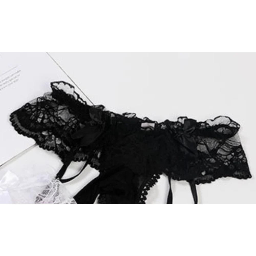 Mens Sexy Panties Lingerie Sissy Underwear Lace Skirted Thong with Garter Belt Briefs Bulge Pouch T Back for Gay Mens G Strings