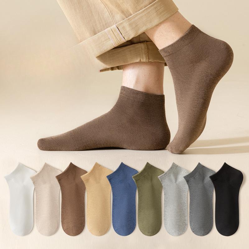 Men Summer Thin Style Trend All Match Pure Color Boneless Anti Pilling Short Cotton Socks