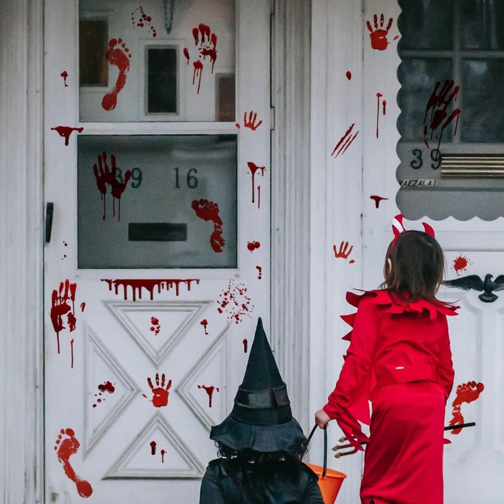 Halloween Wall Doors Windows Stickers Blood Handprint Footprint Skull Pattern Halloween Party Scene Decor Supplies Horror Props