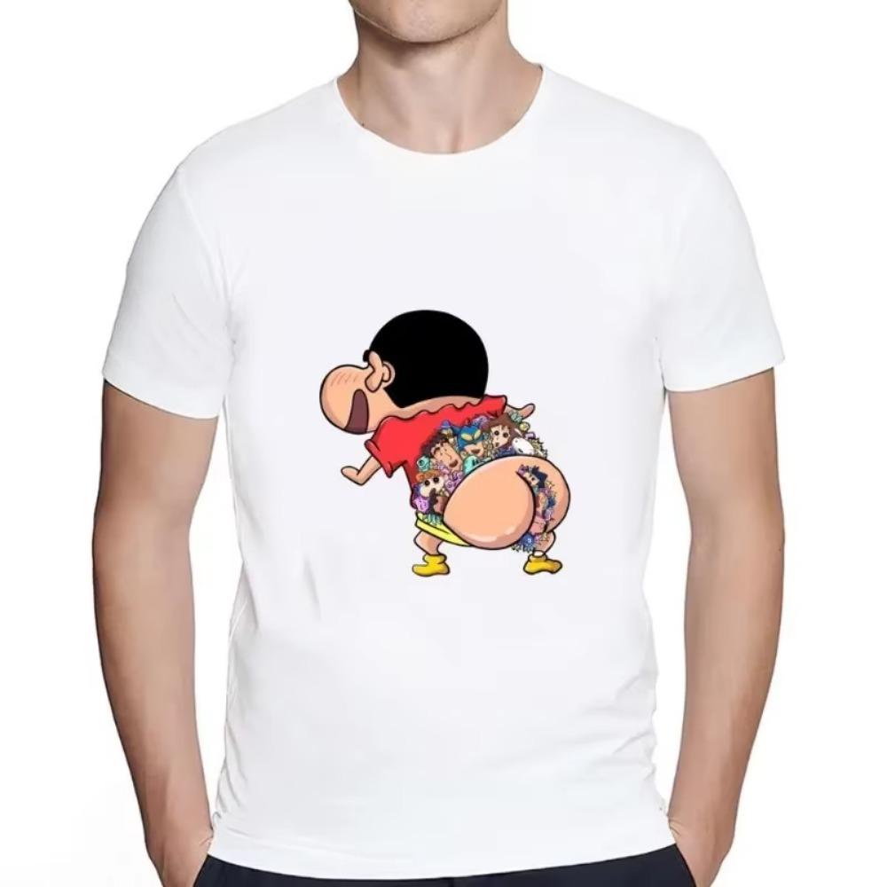 MINISO Letní Nové Pánské Roztomilé Anime Kreslený Shin-chan Potisk Bavlněné Tričko Krátký Rukáv O-výstřih Trička Streetwear Neformální Pár Topů