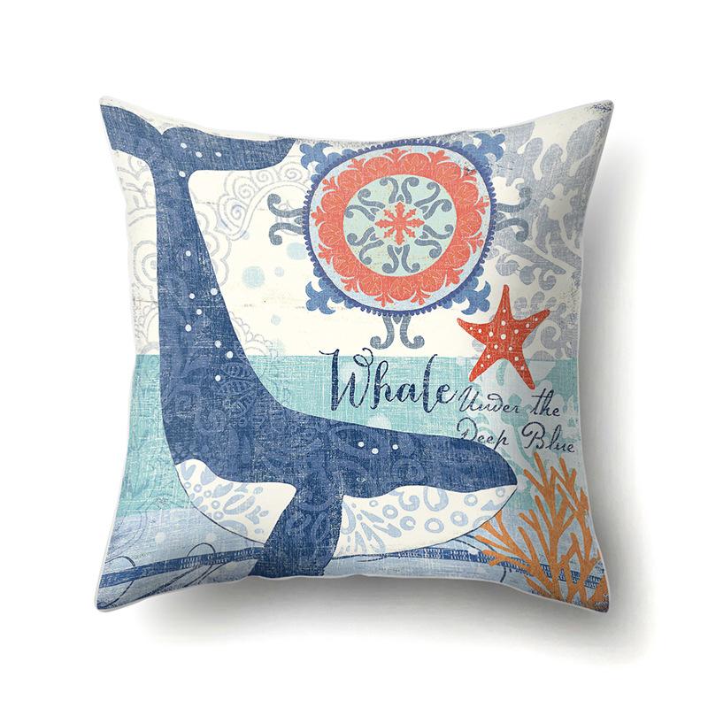 Polyester Pillowcase Peach Leather Velvet Cushion Cover Marine Life Seahorse Octopus Printed Pillowcase Car Cushion
