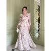 Western Style Floral Sweet Long Sleeve Top Skirt Sets Printed Shirt and Skirt Set