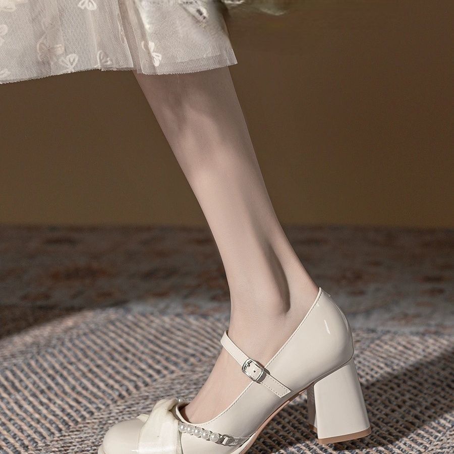 Fairy gentle high heels female 2025 new thick heel wedding shoes bridesmaid with dress skirt Mary Jane women's shoes
