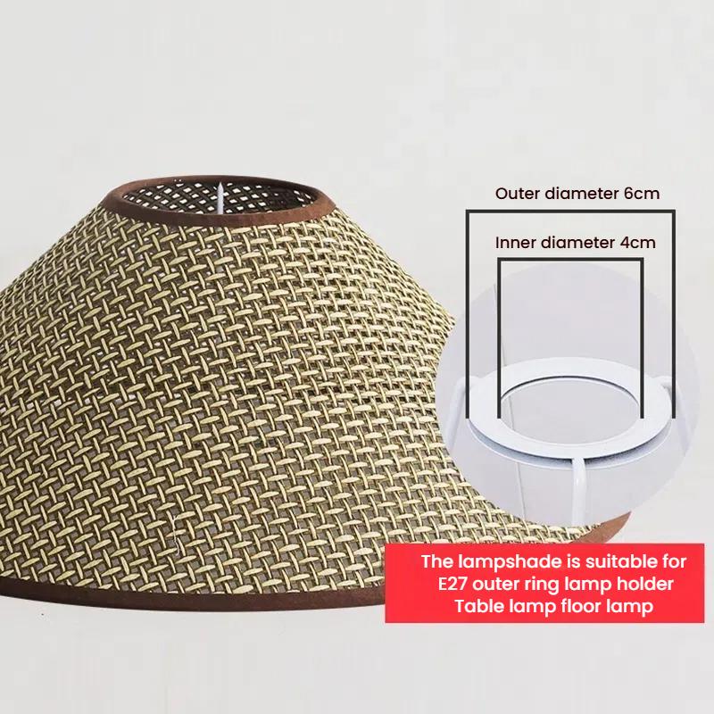 Vintage Rattan Woven Lampshade - Handmade Boho Table & Floor Lamp Shade for Hotel/Home Decor (E27 Bulb Base)