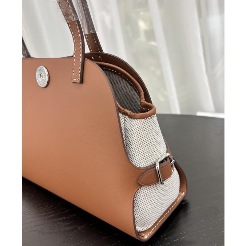 New First-layer Cowhide Splicing Canvas Tote Bag Shell Bag Retro Underarm Bag Shoulder Handbag Women