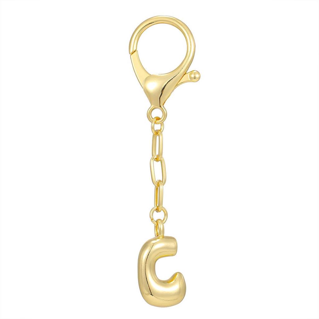 18K Gold Bubble Initial Pendant Keychain