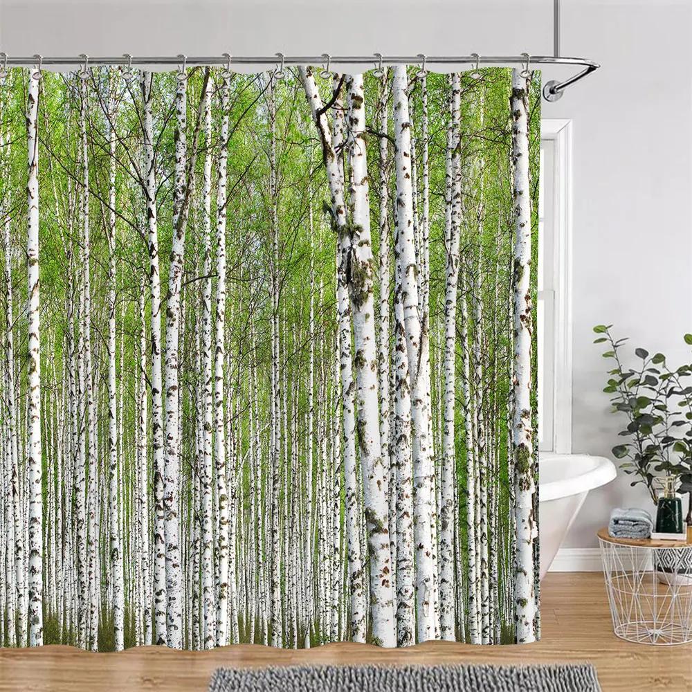 Beautiful Autumn Landscape Shower Curtain Forest Lake Fire Red Golden Leaves Nature Landscape Fabric Bath Curtain Bathroom Decor
