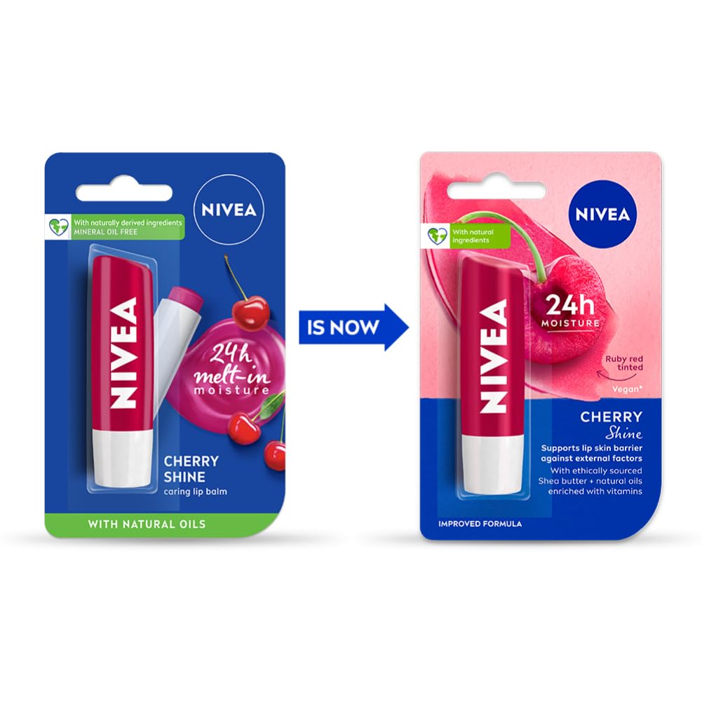 Nivea Cherry Shine Lip Balm 4.8g Pack Of 1 | Glossy Finish With 24H Moisture | Smooth Texture For Soft Lips | Natural Lip Care