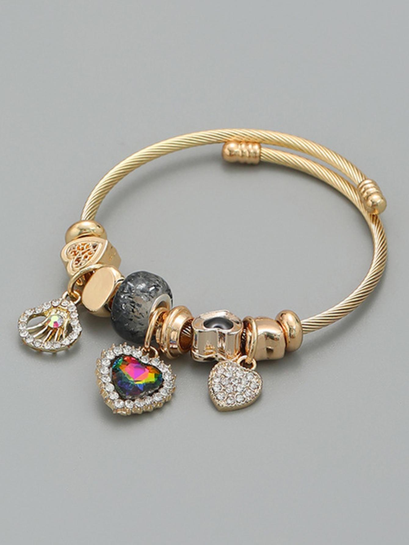 

1 шт. Женский модный браслет-пандора с несколькими элементами, бусинами и подвеской в виде сердца, для свиданий, путешествий, банкетов, вечеринок, праздничного наряда, подарок