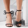 Mode Damen High Heels Sandalen Trend Mode Hochzeitsschuhe Braut Party Designer Große Größe Sandalen Damen Tüll Schleife Stilettoabsätze Damen
