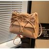 Women Bowknot Pu Shoulder Bag Large Capacity Bag With Adjustable Shoulder Strap Shopping Bag Stylish Fashion Solid Color Handbag