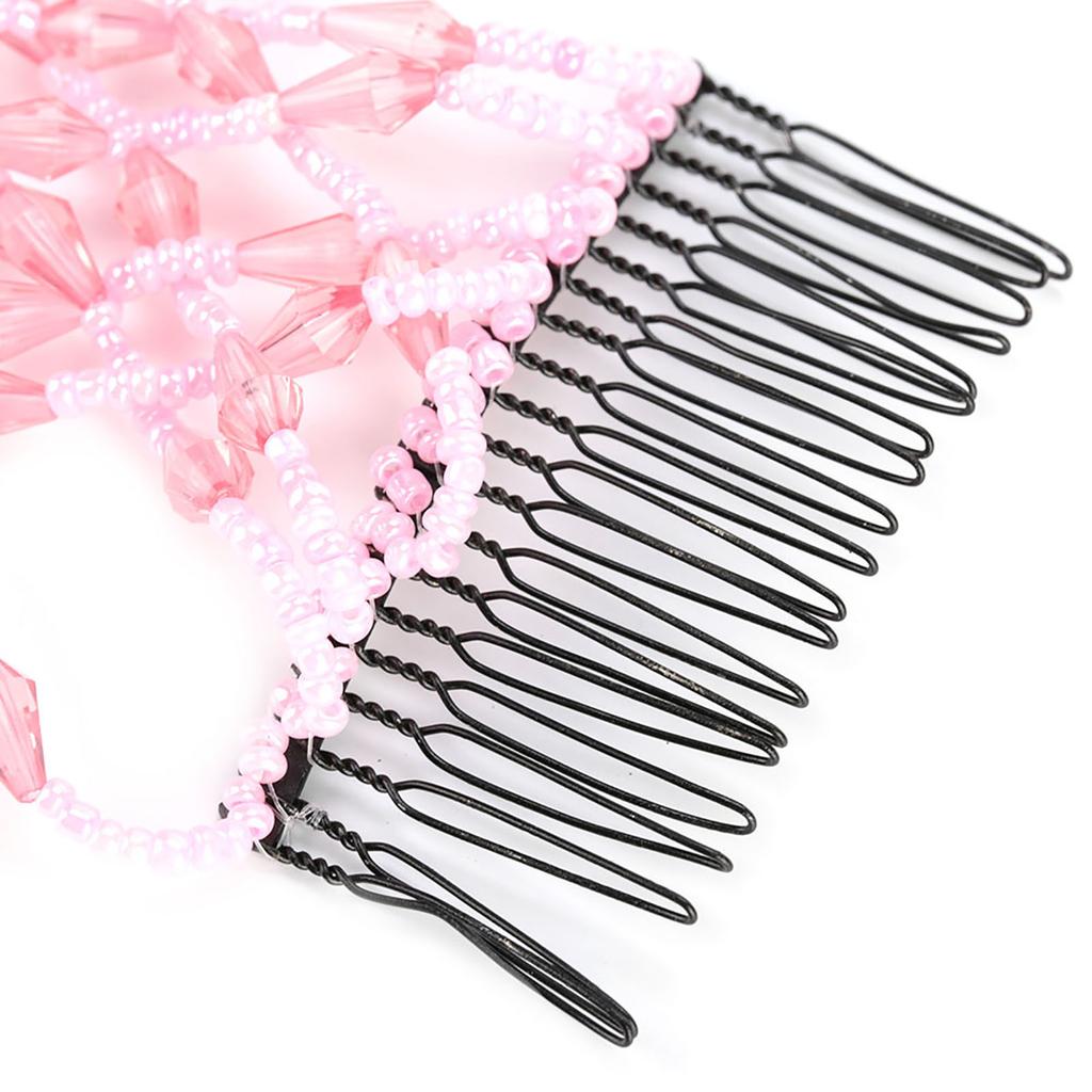 Women Girl Magic Easy Hair Beads Slide Stretchy Comb Clip Stretchable Hairpin Pink