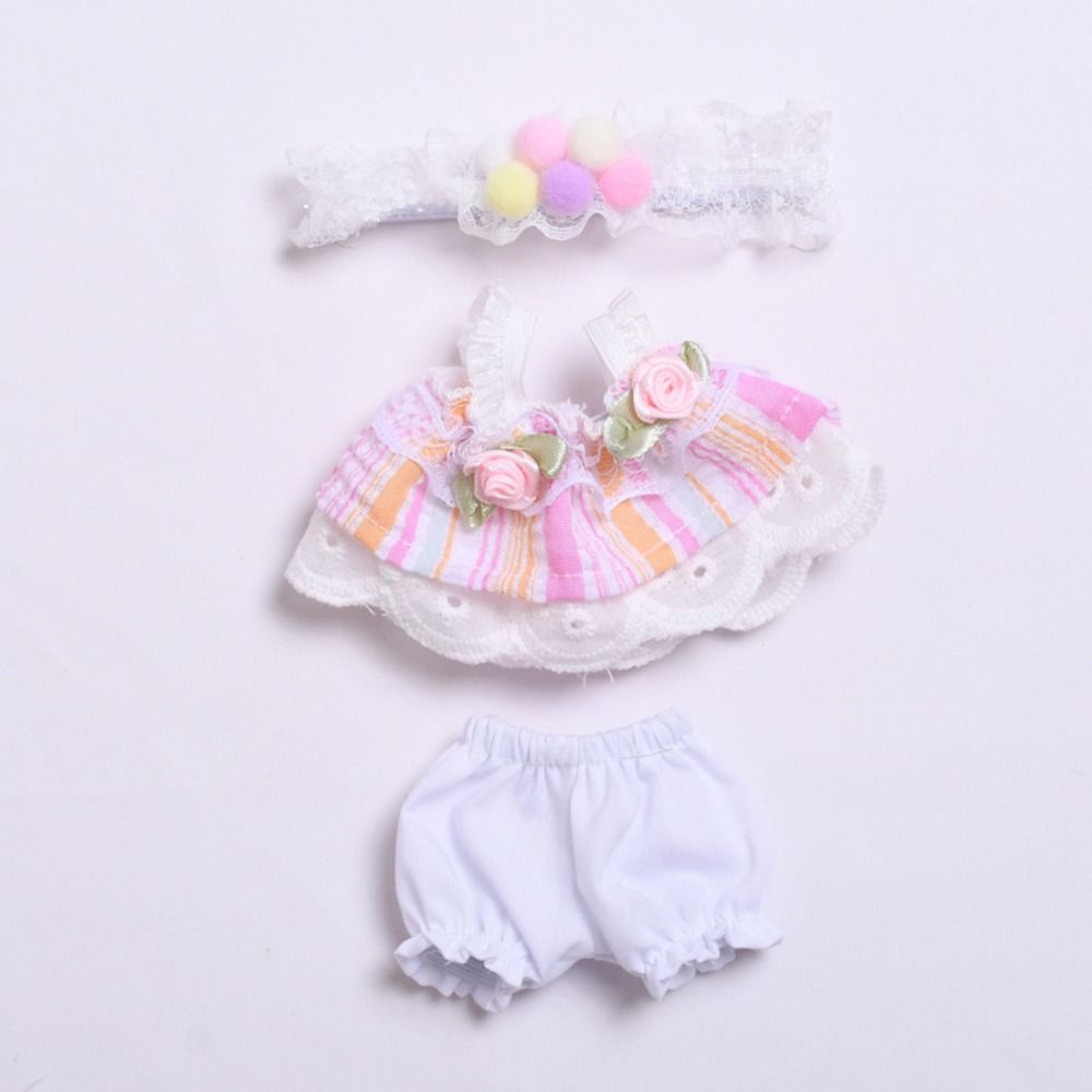 Flower Dress Sitting Labubu Cloth Rose 17cm Plush Dolls Clothes  Children Gift