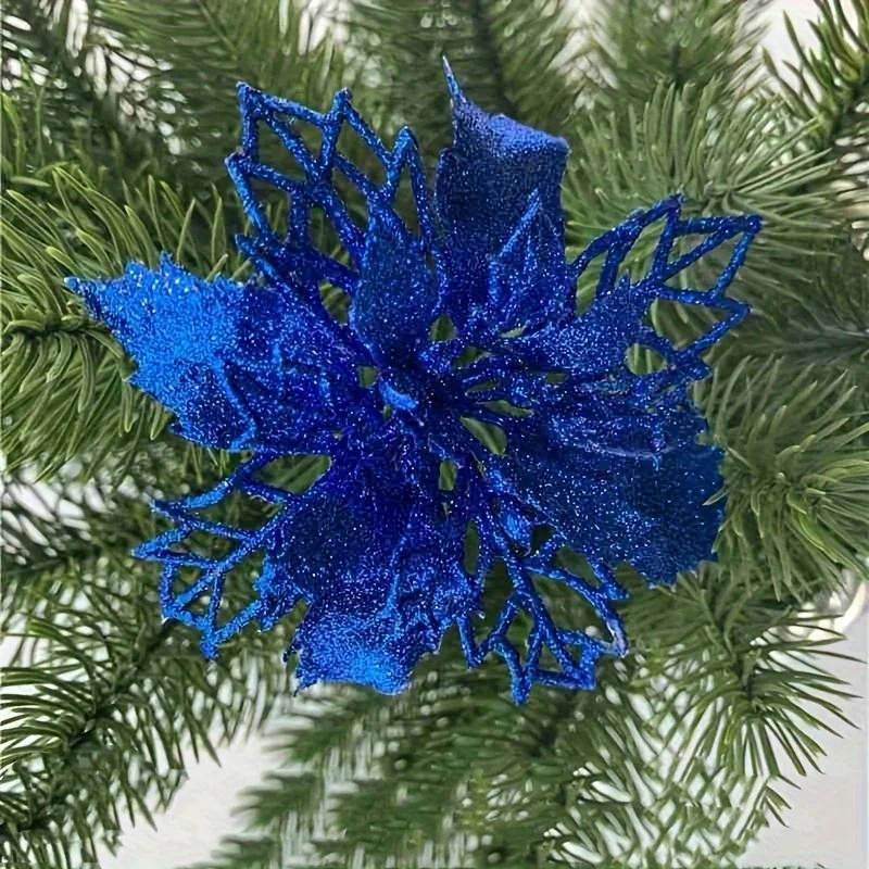 10pcs/set Christmas Glitter Flower 10cm Gold Silver Red Artificial Floral Head Xmas Tree Decoration Home New Year Navidad Gifts