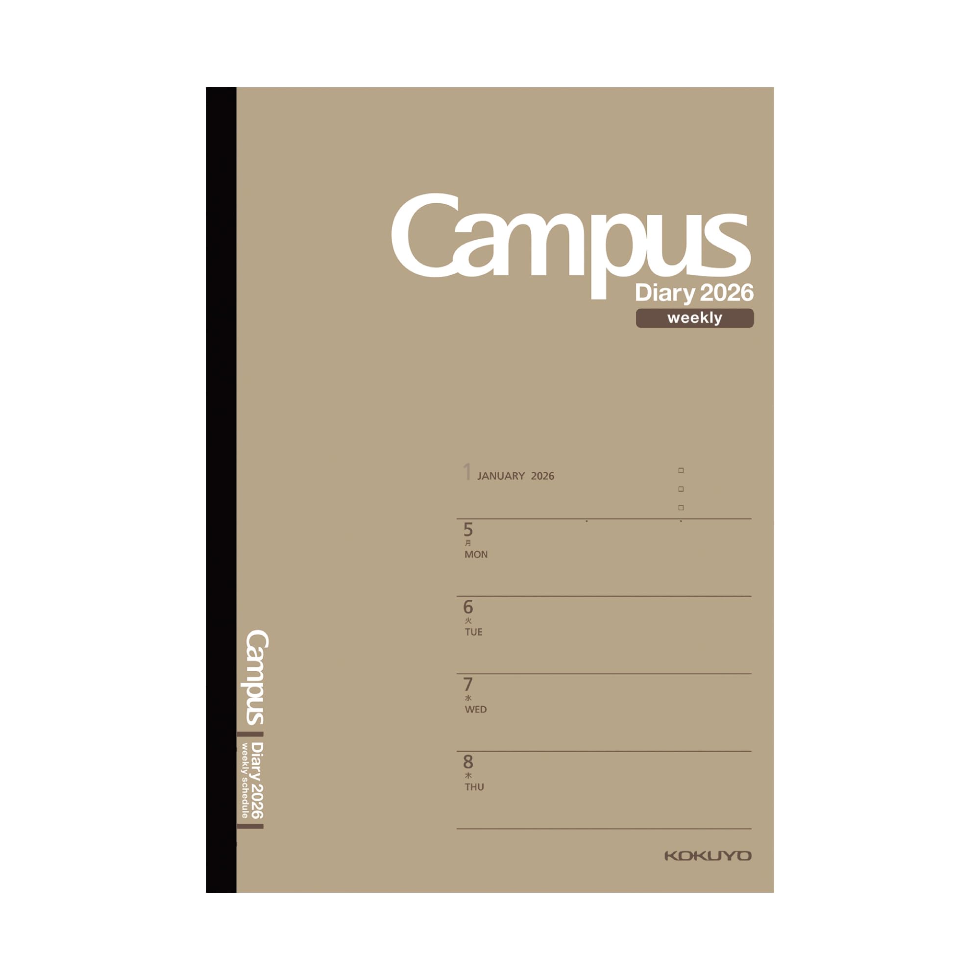KOKUYO Campus Diary Weekly Planner Horizontal Starts January 2026 2026, Left, A5, Brown, Ni-CWHS-A5-26,
