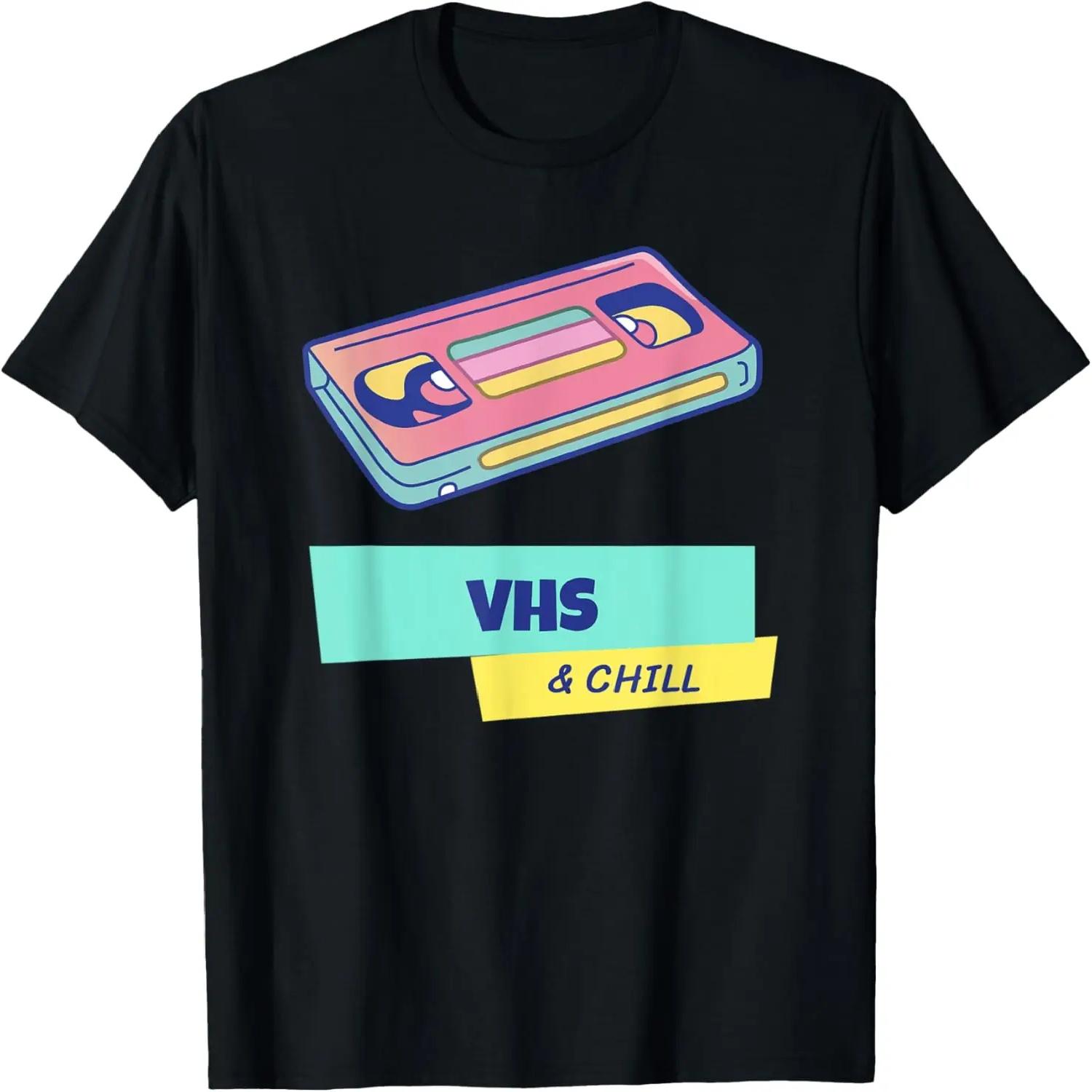 Funny VHS And Chill Movie Lover 90s Retro Saying T-Shirt S