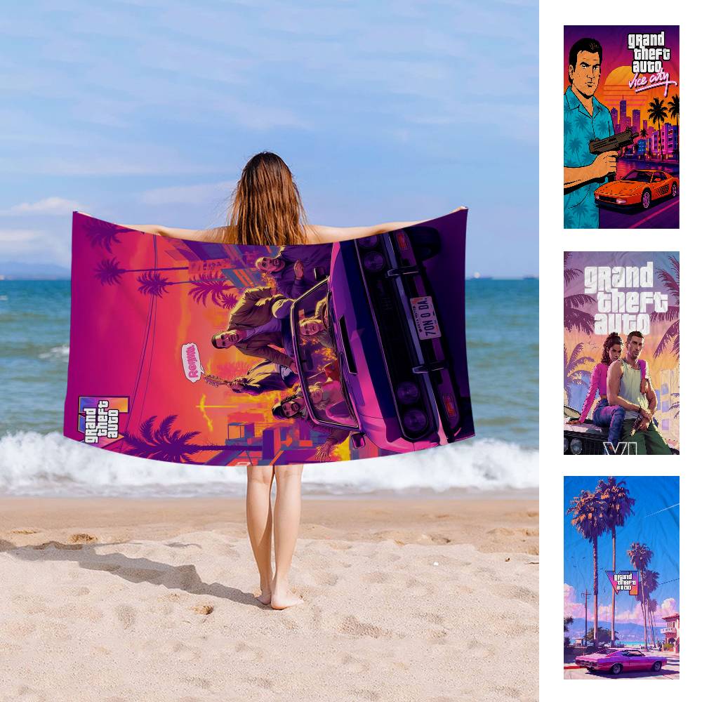 G-Grand T-Theft A-Auto VI Game Microfiber Blanket Quick Drying Beach Towels Oversized Printing Super Absorbent Pool Towel