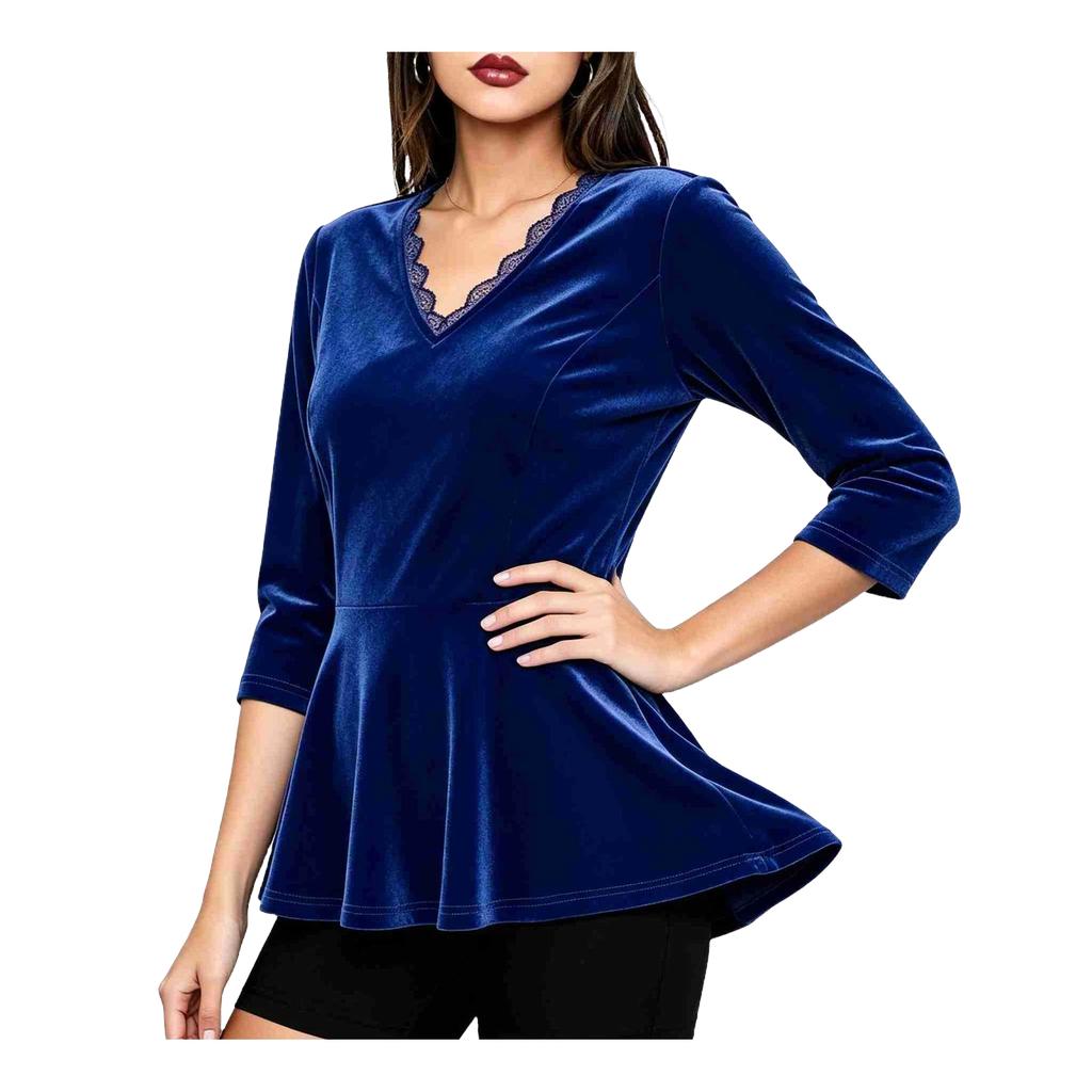 Women's Vintage Velvet Long Sleeve Tunic Top for Casual Wear and Everyday Outfits