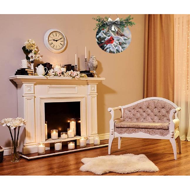 Aowotu Winter Red Bird Door Wreaths for Front Door Outside, Cardinal Branch Round Hanging Signs for Home Decor Holiday Porch Wall Farmhouse Indoor