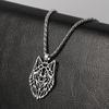 Hollow Wolf Head Pendant Necklace For Men Silver Stainless Steel Punk Long Chain Jewelry