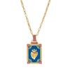 Retro Tarot Card Heart Pendant Necklace, Colorful Oil Drop, Gold-Plated Copper, Artistic Design