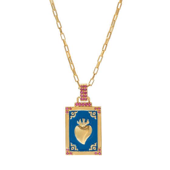 Retro Tarot Card Heart Pendant Necklace, Colorful Oil Drop, Gold-Plated Copper, Artistic Design