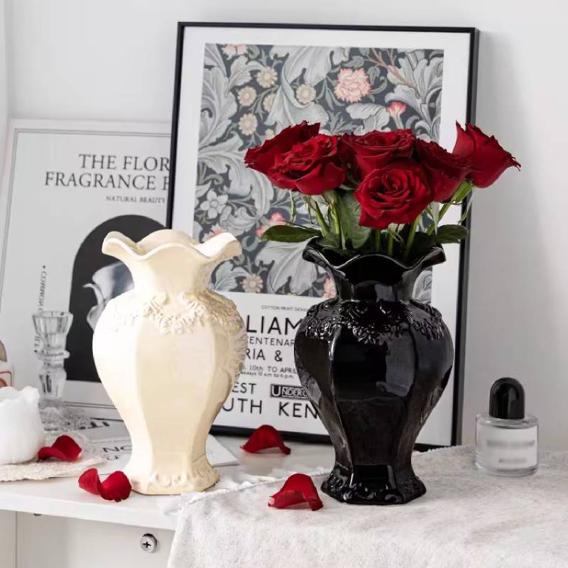 French Vintage Flower Vase Wedding Table Centerpiece Aesthetic Decorative Vases White Ceramic Vase Home Office Decoration