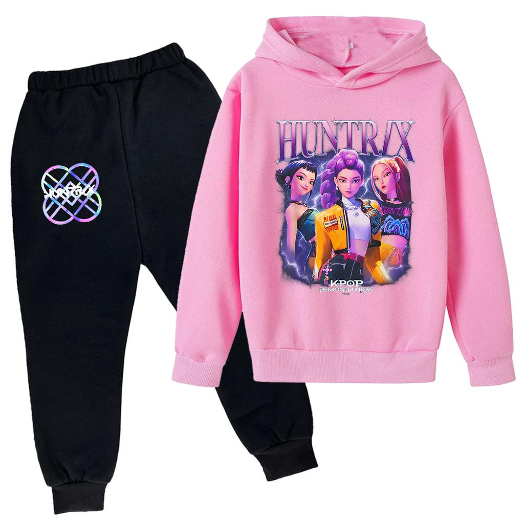 Plysj Langermede bukser Løs Pullover Hettegensersett for barn