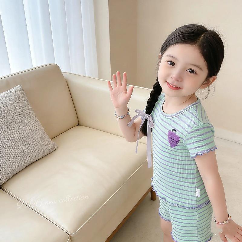 Children's Striped Summer Two-Piece Set: Soft Short Sleeve T-shirt & Elastic Waist Shorts