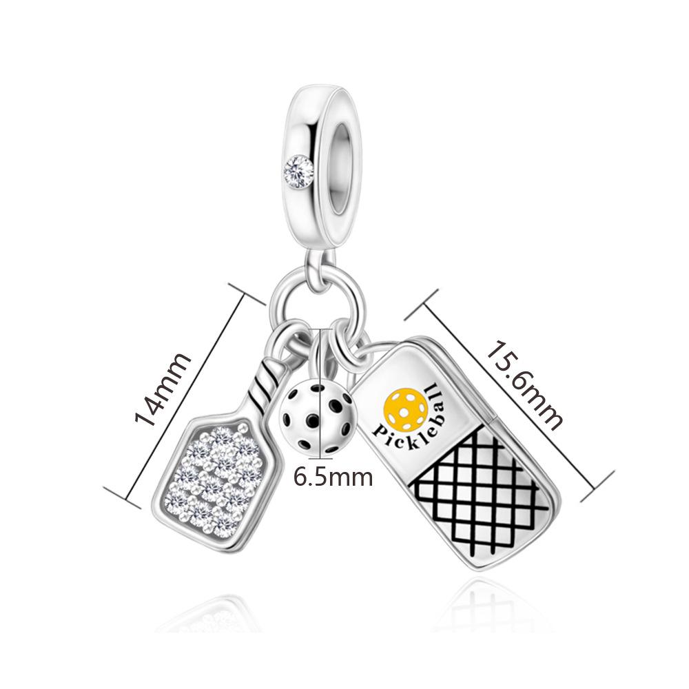 

S925 Silver Sports Theme Pickleball Baseball Beaded Bracelet Necklace DIY Accessories Set