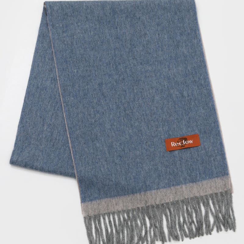 RECLOW RECLOW 100% Wool Two-Tone Navy Color Block Muffler