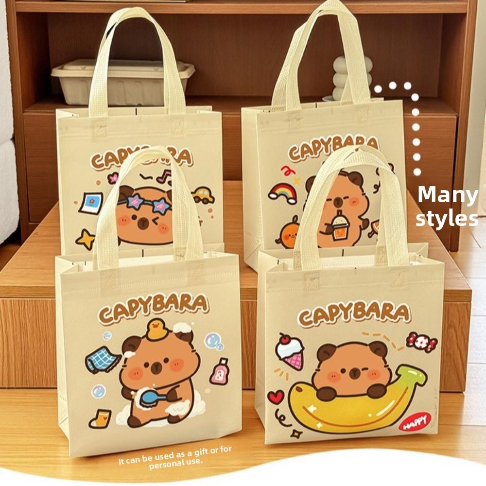 Cute Non-woven Capybara Tote Bag Reuse Shopping HandBag Packaging Bags Portable Cartoon Capybara Birthday Gift Bag