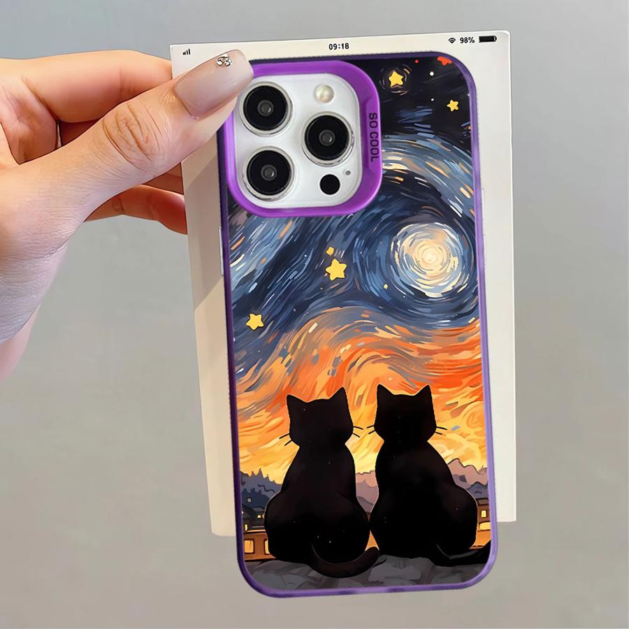 Étui souple pour iPhone 16e 11 12 13 Pro Max 14 15 16 Plus Art Van Gogh Chat