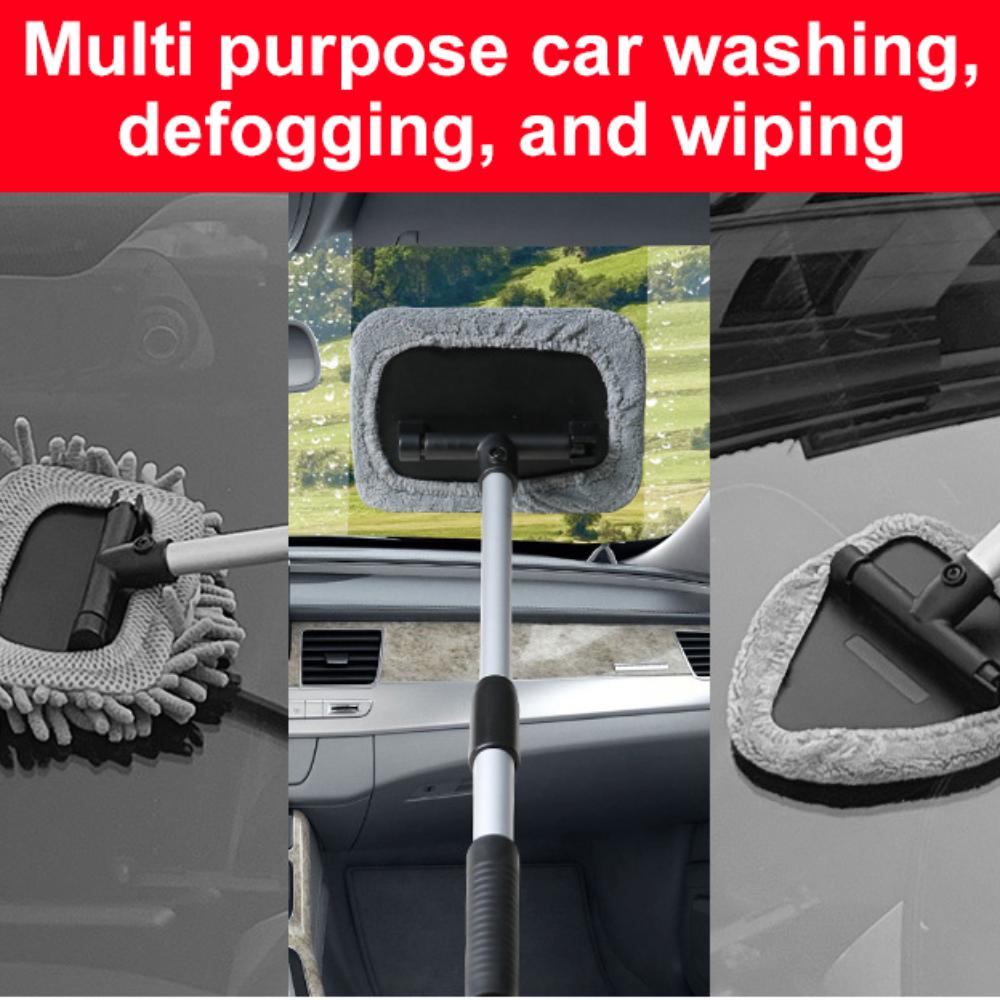 Car Window Cleaner Brush Windshield Cleaner Microfiber Protable Cleaning Tool with Handle Interior Exterior Auto Glass Wiper