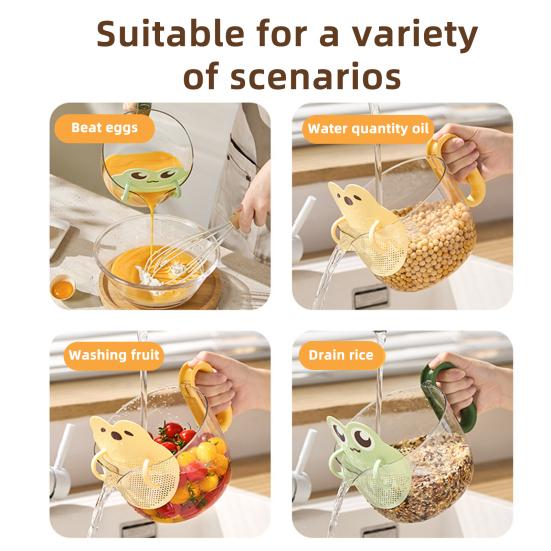 Egg Beating Cup with Handle And Filter Plate Plastic Measuring Cup for Cooking And Baking Kitchen Supplies for Egg Liquid Filtration Fruit Cleaning