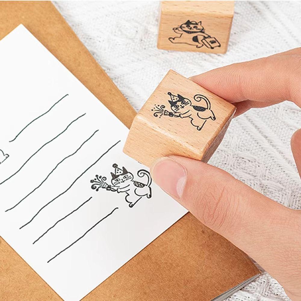 Cute Wooden Rubber Stamps Journal Decoration Stamps  For DIY Card Photo Album Diary Decor