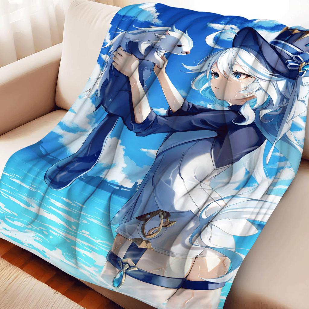 Game Genshin Impact Furina Flannel Blanket Warmth Soft Air Conditioning Otaku Blanket Multifunctional Decorative Blankets