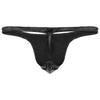 String pour homme en cuir verni noir aspect mouillé dos en T design fesses ouvertes taille basse sensuel clubwear