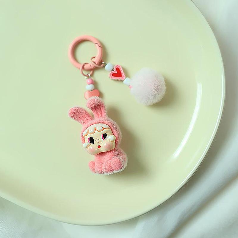 Cute Cartoon Plush Rabbit Hat Crying Baby Key Chain Kawaii Doll Pendant Backpack Decoration Jewelry Pendants Accessories Gifts