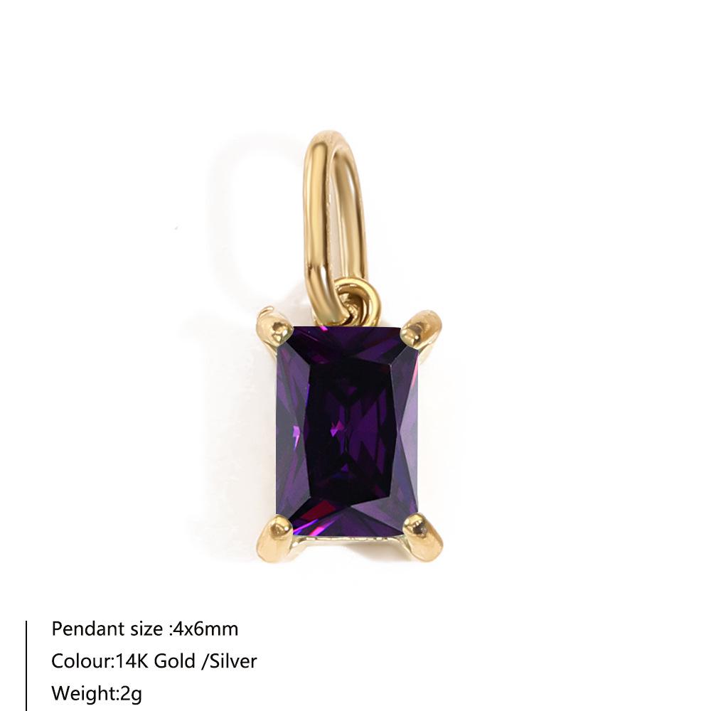 14K Gold-Plated Stainless Steel Rectangle Birthstone Pendants with Zirconia