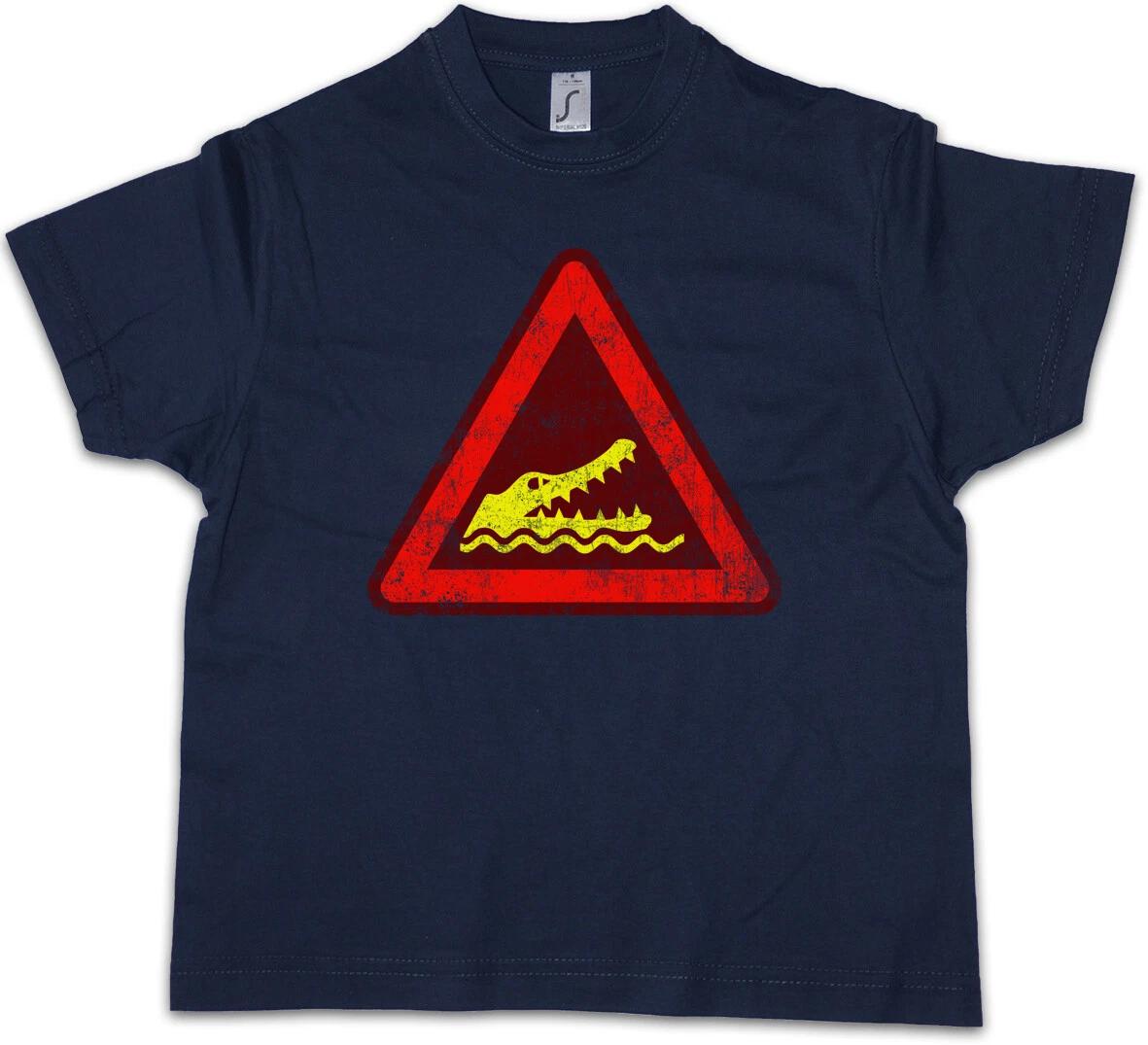 CROCODILE WARNING SIGN I Kids Boys kids boys T-Shirt Lake Lake Symbol Logo Crocodile 130