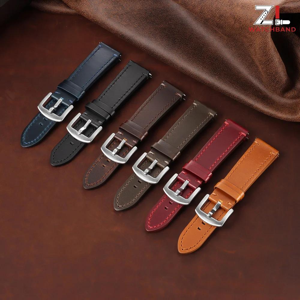 Oil Wax Leather Watch Band 20mm 22mm for Omega Universal Calfskin Quick Release Vintage Genuine Leather Business Wrist Strap