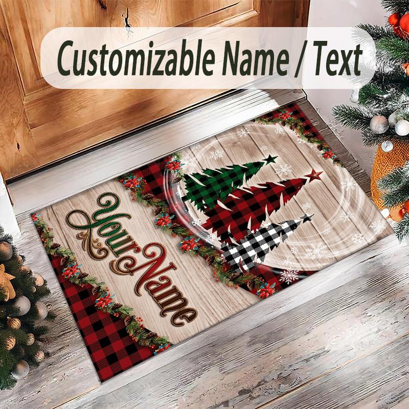 Snow Theme Crystal Velvet Floor Rug Personalized Custom Name Text Warm Carpet Home Decoration